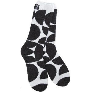 Worlds Softest Socks Cozy Comfy Cali Crew Womens Size 6-11 Geo Black White NWT